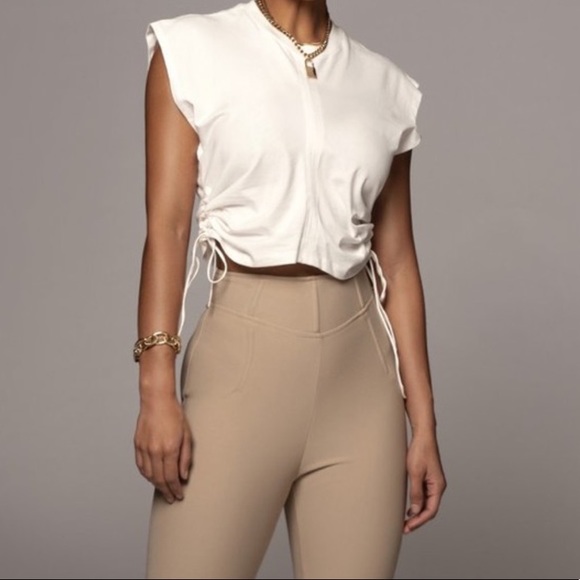 🆕JLUXLABEL IVORY ALLYN RUCHED DETAIL SLEEVELESS CROP TOP SIZE: SMALL NWT - Picture 4 of 4